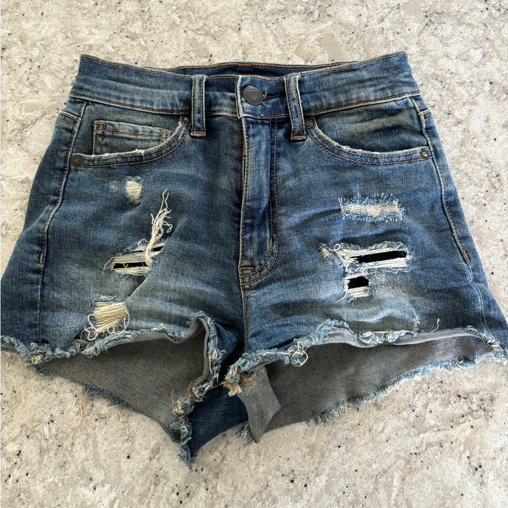 Aeropostale Blue Jean Shorts Distressed High-Waisted